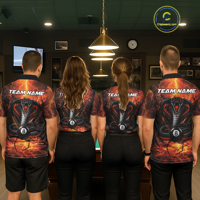 Cobra 8 Ball Cracked Thunder Lightning Billiard Shirts For Women Custom Billiard Team Jersey | Orange NYN3311