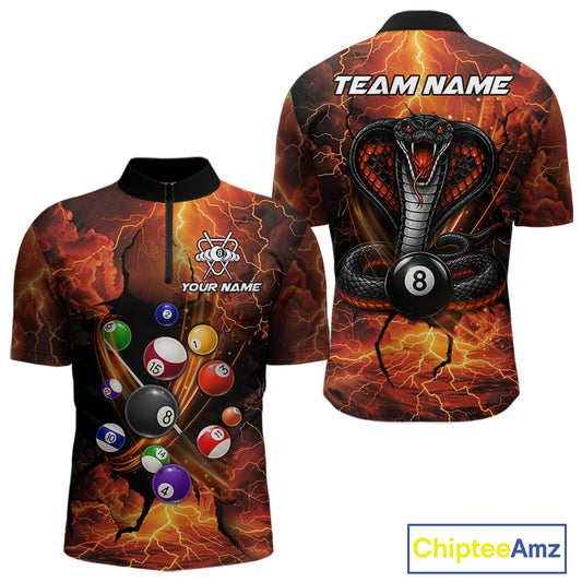 Cobra 8 ball thunder lightning billiard 1/4-zip shirt for men custom orange jersey