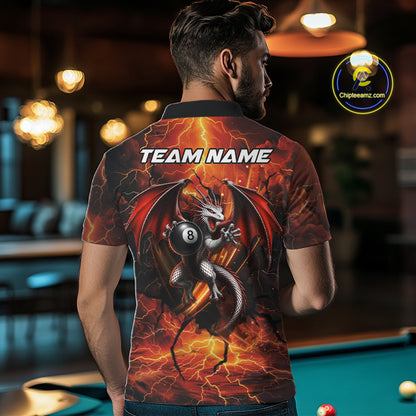 Dragon 8 Ball Cracked Thunder Lightning Billiard Shirts For Men Custom Billiard Team Jersey | Orange NYN3312