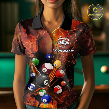 Dragon 8 Ball Cracked Thunder Lightning Billiard Shirts For Women Custom Billiard Team Jersey | Orange NYN3312