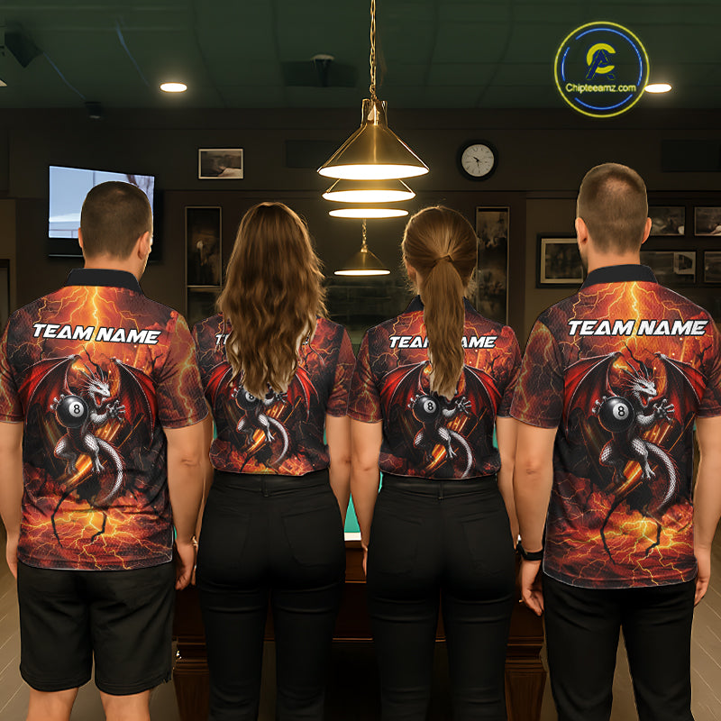 Dragon 8 Ball Cracked Thunder Lightning Billiard Shirts For Men Custom Billiard Team Jersey | Orange NYN3312