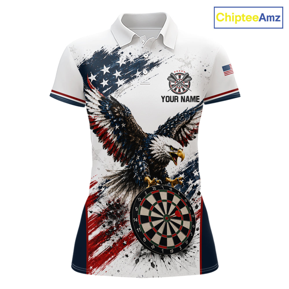 Custom Vintage Eagle Grunge Women's Darts Polo Shirt, American Flag Retro Team Jersey, Personalized Eagle Tournament Apparel, Vintage Patriotic Performance Polo, Freedom, Courage, Leadership, Classic Americana