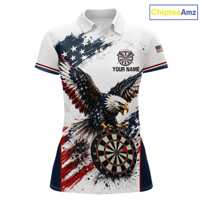 Custom Vintage Eagle Grunge Women's Darts Polo Shirt, American Flag Retro Team Jersey, Personalized Eagle Tournament Apparel, Vintage Patriotic Performance Polo, Freedom, Courage, Leadership, Classic Americana