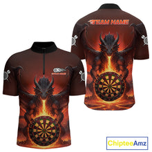 Load image into Gallery viewer, Fire Flame Dragon Red Darts Custom Men 1/4-Zip Darts Jersey Flaming Darts League Shirt NYN2040