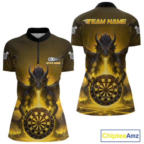 Fire Flame Dragon Yellow Darts Custom Women 1/4-Zip Darts Jersey Flaming Darts League Shirt NYN2042