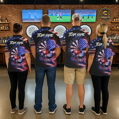 Smoke US Flag Skull Dartboard Women Darts Quarter-Zip Shirt Custom Retro Patriotic Darts Jerseys NYN2550