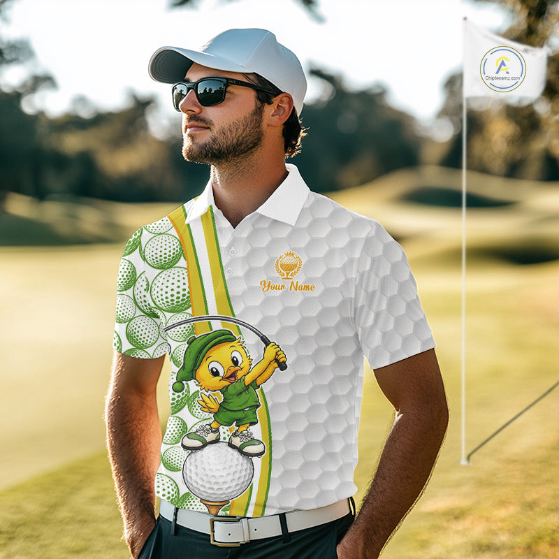 Funny Duck Golfer Polos Team Outfits Yellow And Green Golf Jerseys For Men, Best Mens Golf Shirts NYN3317