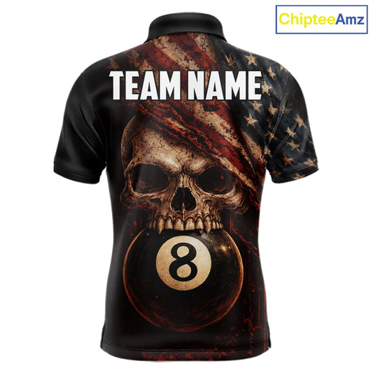 Grunge Vintage US Flag Skull Pool 8 Ball Men Billiard Shirt Custom Retro Billiard Team Attire NYN2563