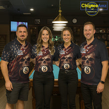 Load image into Gallery viewer, Grunge Vintage US Flag Skull Pool 8 Ball Men Billiard Shirt Custom Retro Billiard Team Attire NYN2563