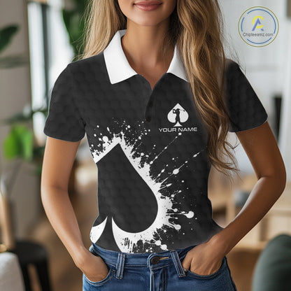 Poker Womens Golf Polo Shirt Custom Name Splatter Poker Golf Top For Team, Golfer Gift For Golfers NYN3325