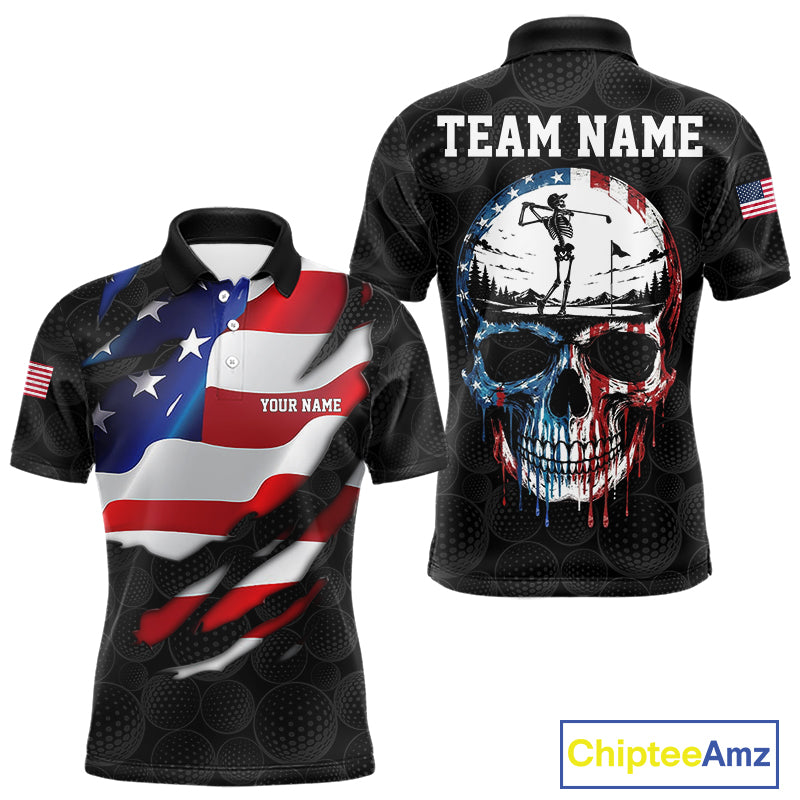 Black golf ball American skull golf polo shirt for men patriotic team outfit