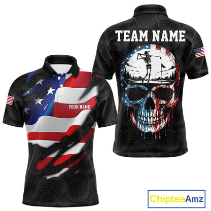 Black golf ball American skull golf polo shirt for men patriotic team outfit