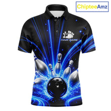 Load image into Gallery viewer, Thunder Bowling Ball And Pins Bowling Polo Shirt For Men Custom Blue Lightning Team Bowling League Jersey Personalized Bowler Apparel