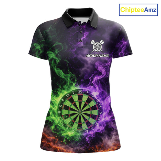 Green And Purple Flames Dartboard & Arrow Women Darts Team Shirt Personalized Dart Polo Jerseys NYN2572