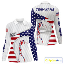 Load image into Gallery viewer, American Flag Patriot Personalized Golf White Womens Golf Polo Shirts Custom Name Golf Gifts NYN3148