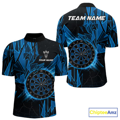 Blue broken glass dartboard lightning dart 1/4-zip shirt for men custom dart jersey