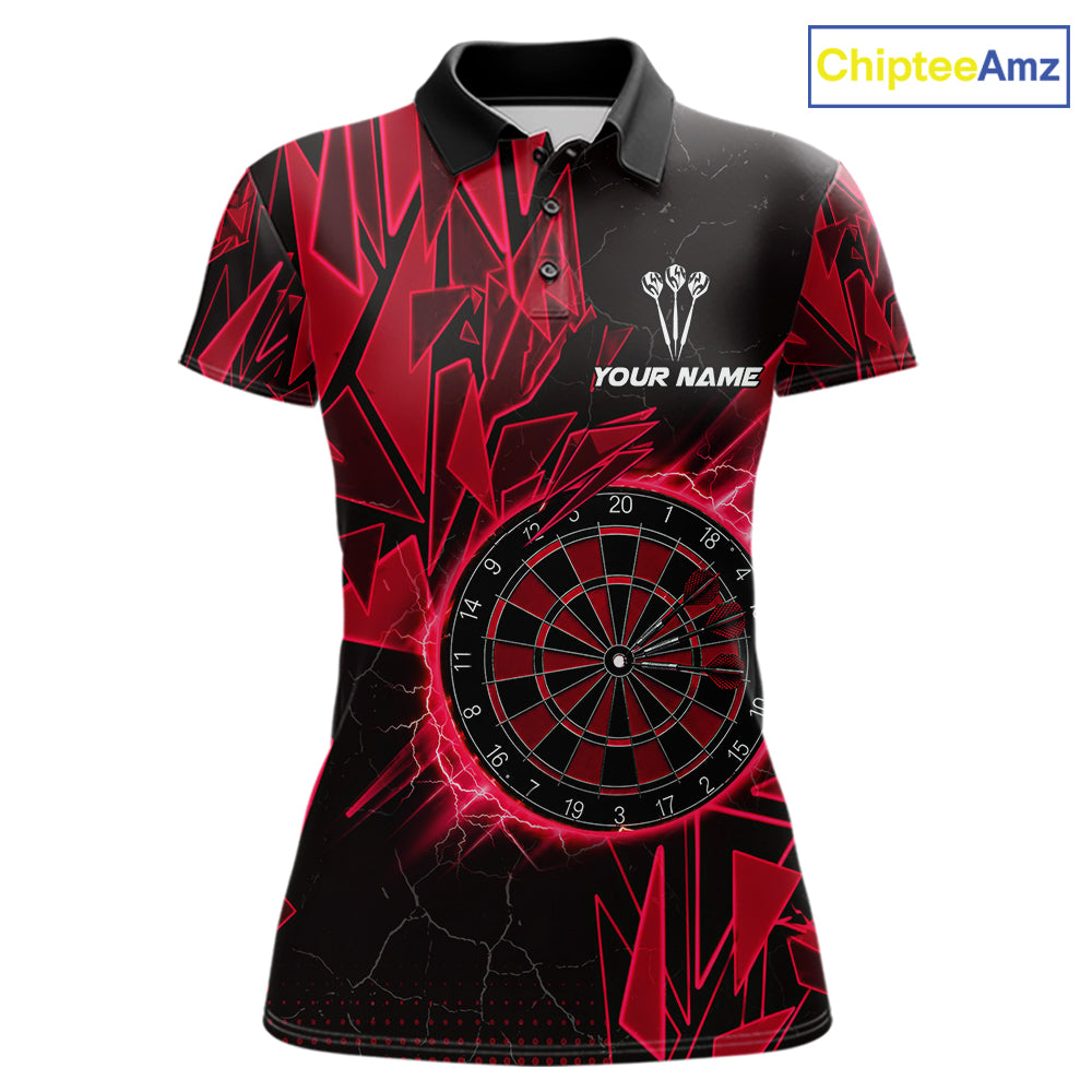 Red broken glass dartboard lightning dart polo shirt for women custom dart clothing