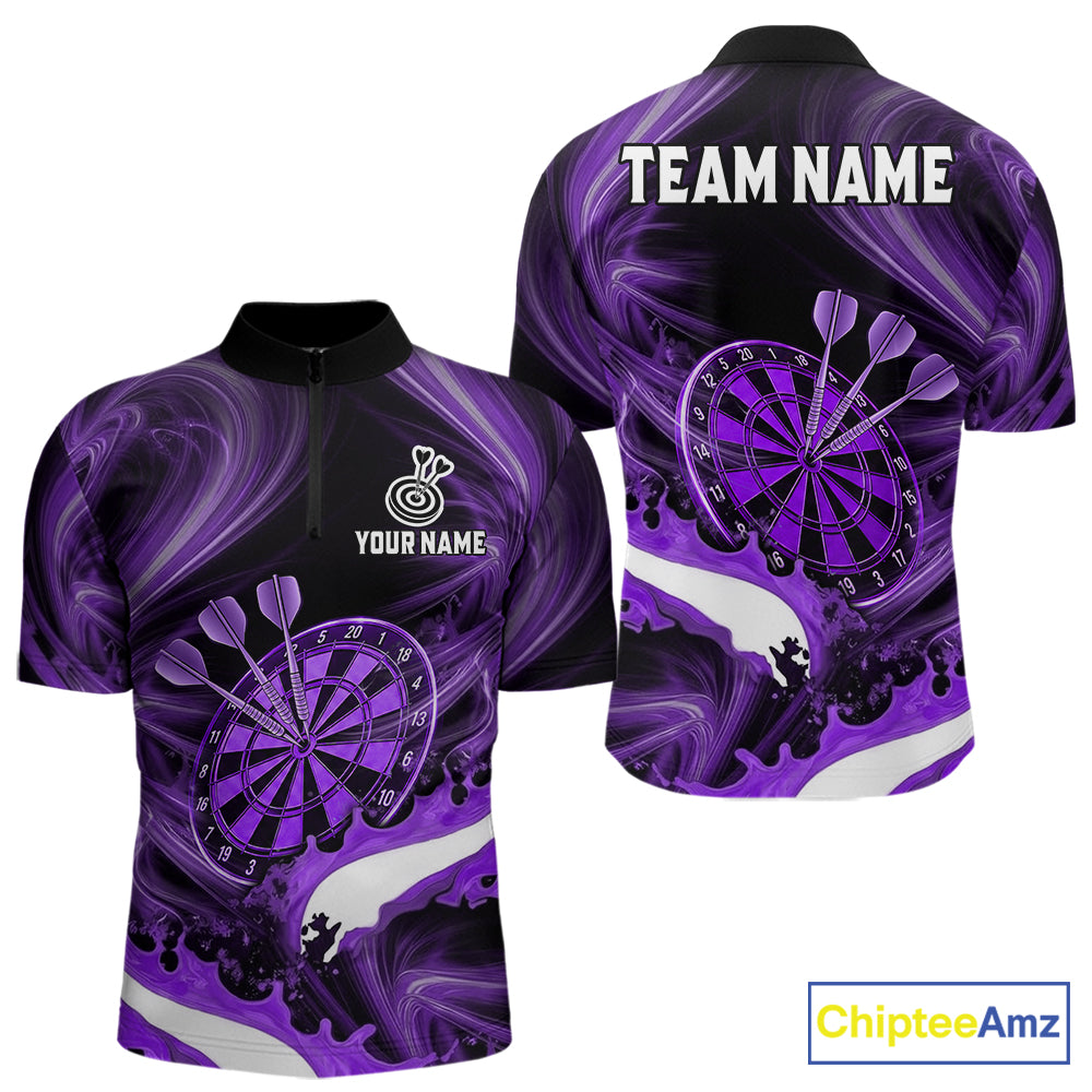 White and purple smoking dart 1/4-zip shirt custom splatter dart team clothing
