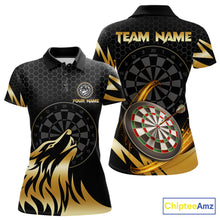 Load image into Gallery viewer, Black And Gold Horror Wolf Dart Shirts For Women Custom Thunder Dartboard Dart Team Name Jerseys NYN3625
