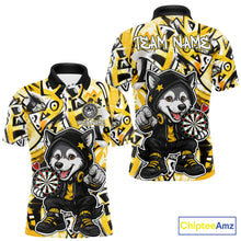 Load image into Gallery viewer, Funny Wolf Dart Shirts For Men Custom Black, White &amp; Yellow Graffiti Dart Team Name Jerseys NYN3626