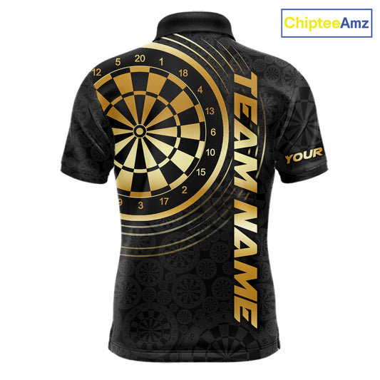 Black & Gold Gradient Dartboard Mens Dart Polo Quarter Zip Shirts Custom Team Name Dart Jerseys NYN3630