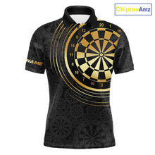 Load image into Gallery viewer, Black &amp; Gold Gradient Dartboard Mens Dart Polo Quarter Zip Shirts Custom Team Name Dart Jerseys NYN3630