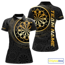 Load image into Gallery viewer, Black &amp; Gold Gradient Dartboard Womens Dart Polo Quarter Zip Shirts Custom Team Name Dart Jerseys NYN3630