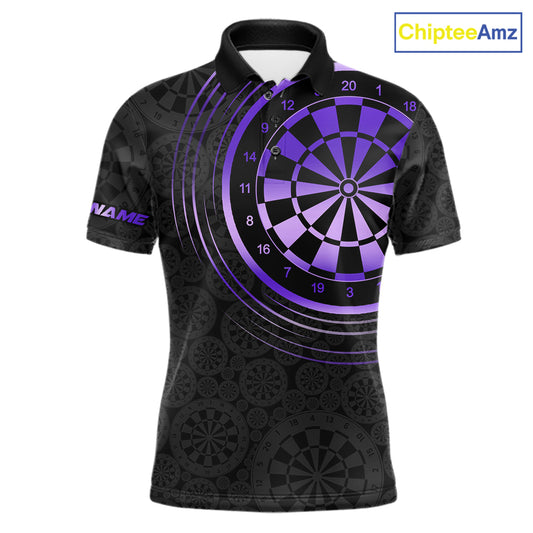 Black & Purple Gradient Dartboard Mens Dart Polo Quarter Zip Shirts Custom Team Name Dart Jerseys NYN3632