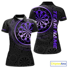 Load image into Gallery viewer, Black &amp; Purple Gradient Dartboard Womens Dart Polo Quarter Zip Shirts Custom Team Name Dart Jerseys NYN3632