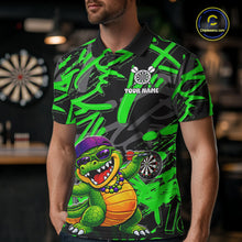Load image into Gallery viewer, Green Grafffiti Play Darts Polo &amp; Quarter Zip Shirt Personalized Funny Crocodile Men Darts Jersey NYN2948