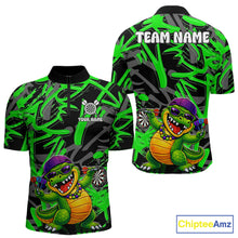 Load image into Gallery viewer, Green Grafffiti Play Darts Polo &amp; Quarter Zip Shirt Personalized Funny Crocodile Men Darts Jersey NYN2948