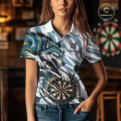 Personalized Cracked Darts Polo & Quarter Zip Shirt Custom Funny Wolf Claws Darts Attire For Women NYN2950