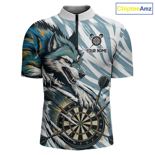 Personalized Cracked Darts Polo & Quarter Zip Shirt Custom Funny Wolf Claws Darts Attire For Men NYN2950