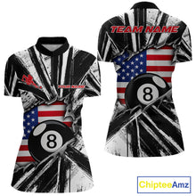 Load image into Gallery viewer, Black White Grunge Torn US Flag Women's Billiard Quarter-Zip Shirt Personalized Team Apparel