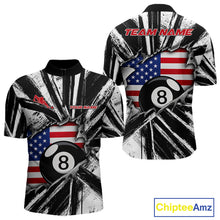 Load image into Gallery viewer, Black And White Grunge Billiard Quarter-Zip Shirt For Men, Torn American Flag Pool Team Uniform