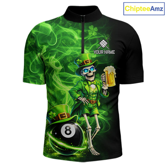 Fire Flame Shamrock Skeleton St Patrick's Day Men Billiard Shirts Custom Pool 8 Balls Billiard Attire NYN2741
