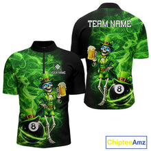 Load image into Gallery viewer, Fire Flame Shamrock Skeleton St Patrick's Day Men Billiard Shirts Custom Pool 8 Balls Billiard Attire NYN2741