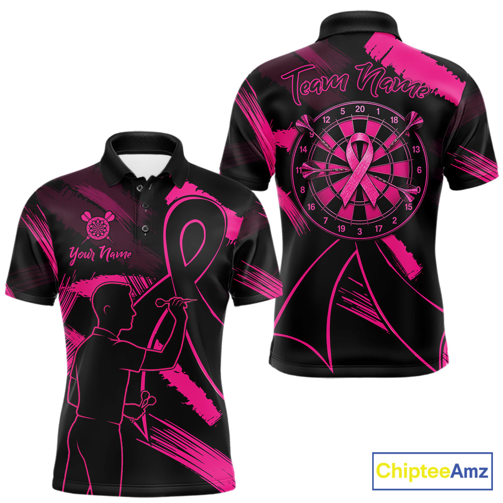 Black and pink grunge ribbon dart shirt for men breast cancer awareness dart jersey