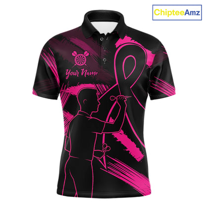 Black and pink grunge ribbon dart shirt for men breast cancer awareness dart jersey