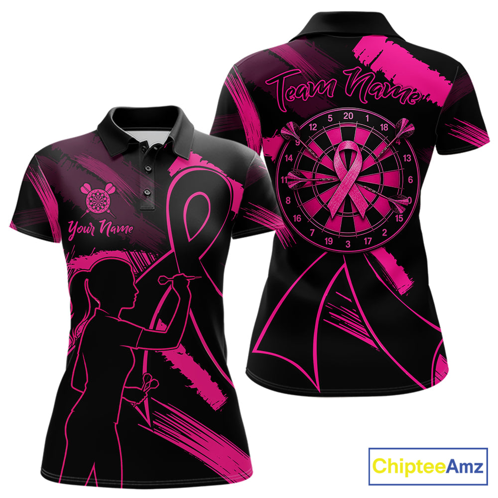 Black and pink grunge ribbon dart shirt for women breast cancer awareness dart jersey