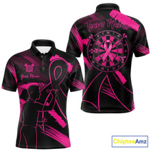 Load image into Gallery viewer, Black and pink grunge ribbon dart shirt for men breast cancer awareness dart jersey