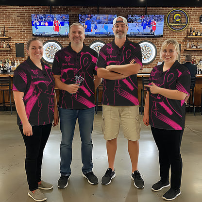 Custom Black & Pink Grunge Ribbon Dart Shirts For Men Breast Cancer Awareness Darts Team Jersey NYN3345