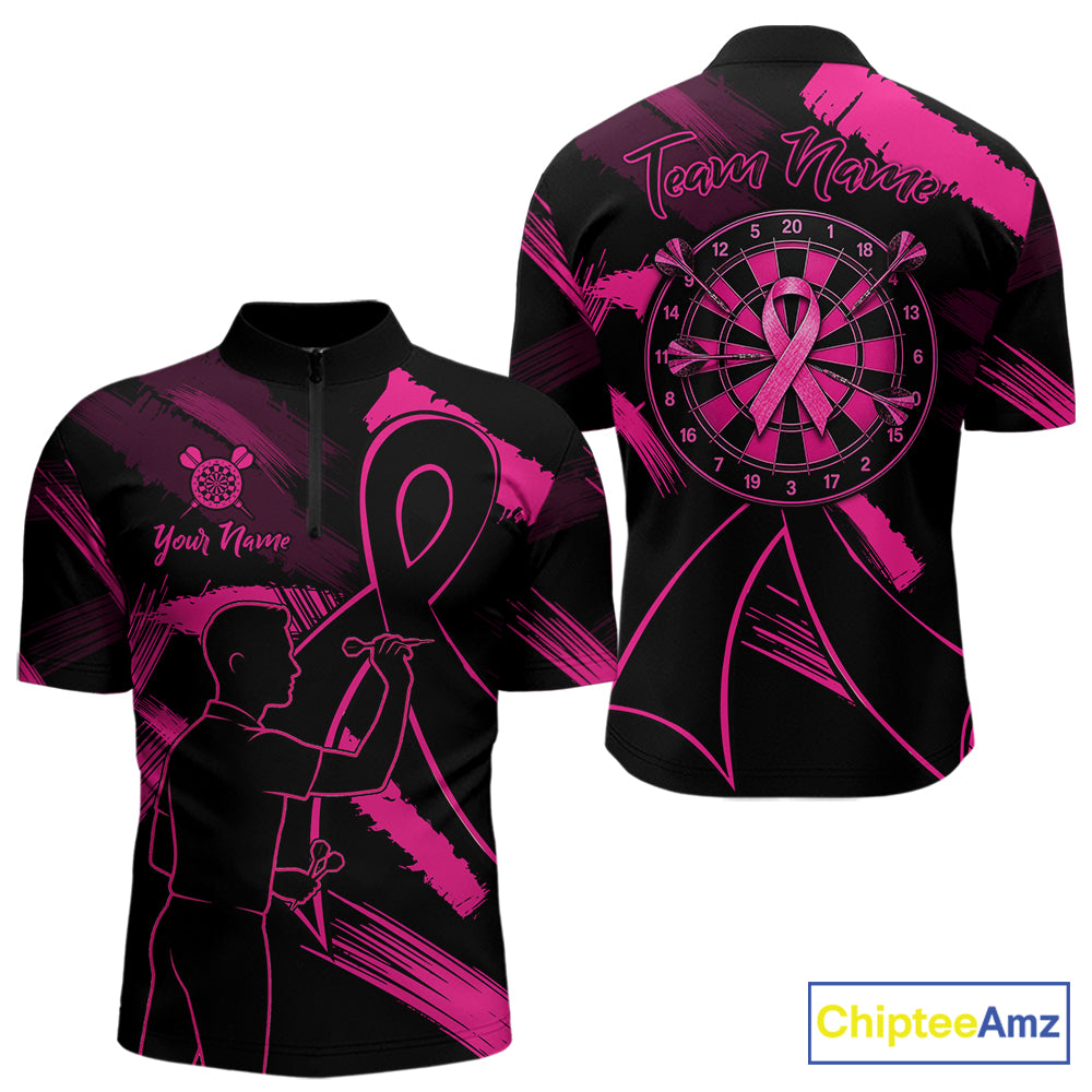 Black and pink grunge ribbon dart shirt for men breast cancer awareness dart jersey