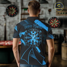 Load image into Gallery viewer, Custom Black &amp; Blue Grunge Ribbon Dart Shirts For Men Prostate Cancer Awareness Darts Team Jersey NYN3346