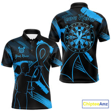 Load image into Gallery viewer, Black and blue grunge ribbon dart shirt for men prostate cancer awareness jersey