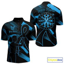 Load image into Gallery viewer, Black and blue grunge ribbon dart shirt for men prostate cancer awareness jersey