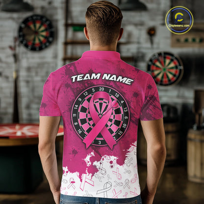 White & Pink Grunge Ribbons Pattern Breast Cancer Dart Shirt For Men Custom Dart Team Jerseys NYN3347