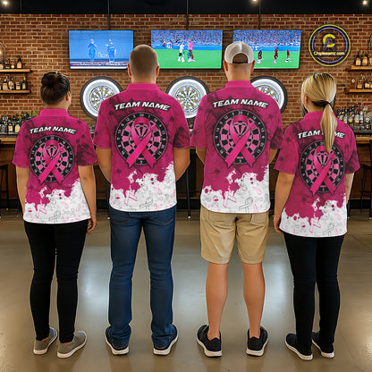 White & Pink Grunge Ribbons Pattern Breast Cancer Dart Shirt For Men Custom Dart Team Jerseys NYN3347