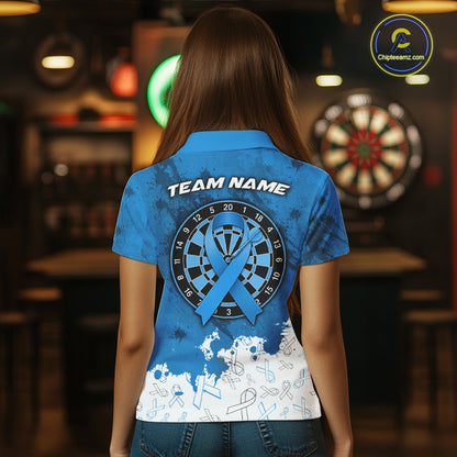 White & Blue Grunge Ribbons Pattern Prostate Cancer Dart Shirt For Women Custom Dart Team Jerseys NYN3348