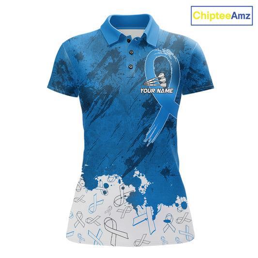 White and blue grunge ribbon dart shirt for women prostate cancer team apparel